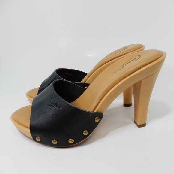 Candie's Antonella OMG Slide Platform Heels Clog SANDAL Size 7 Black Leather NEW - Picture 1 of 12